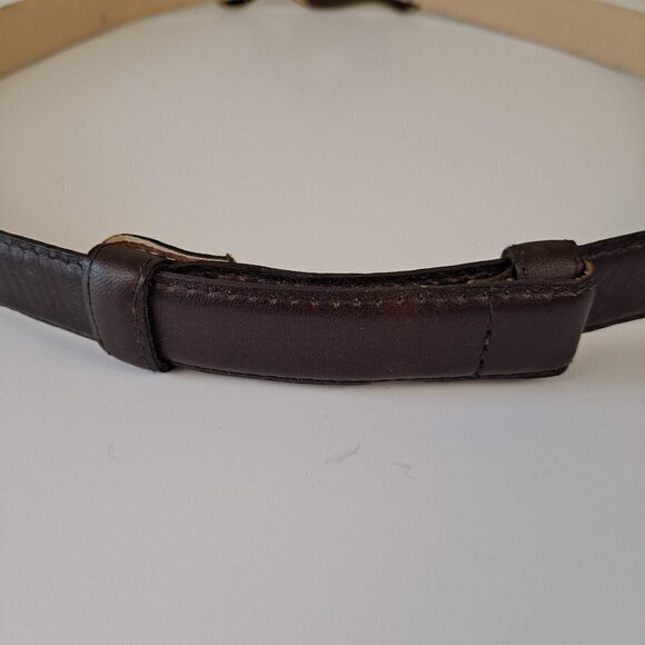 Women\'s Brown Leather Belt Adjustable Size Medium Gold Tone Metal Buckle EUC main image 4